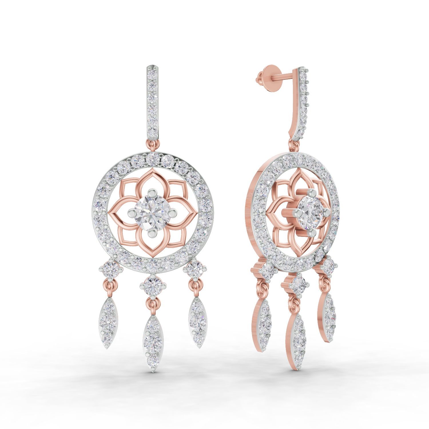5.19 Carat Dream catcher Diamond Earrings 14K - Rose Gold