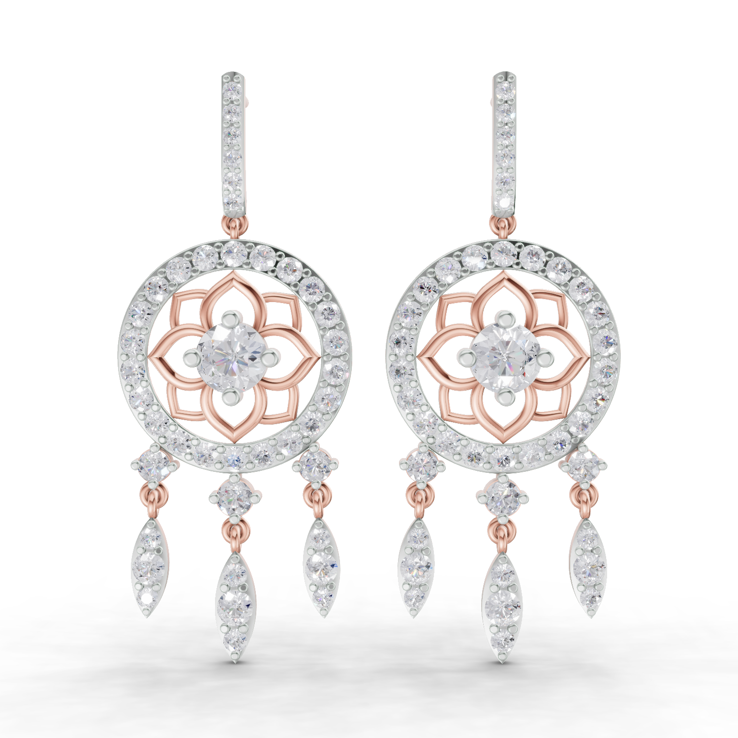 5.19 Carat Dream catcher Diamond Earrings 14K - Rose Gold