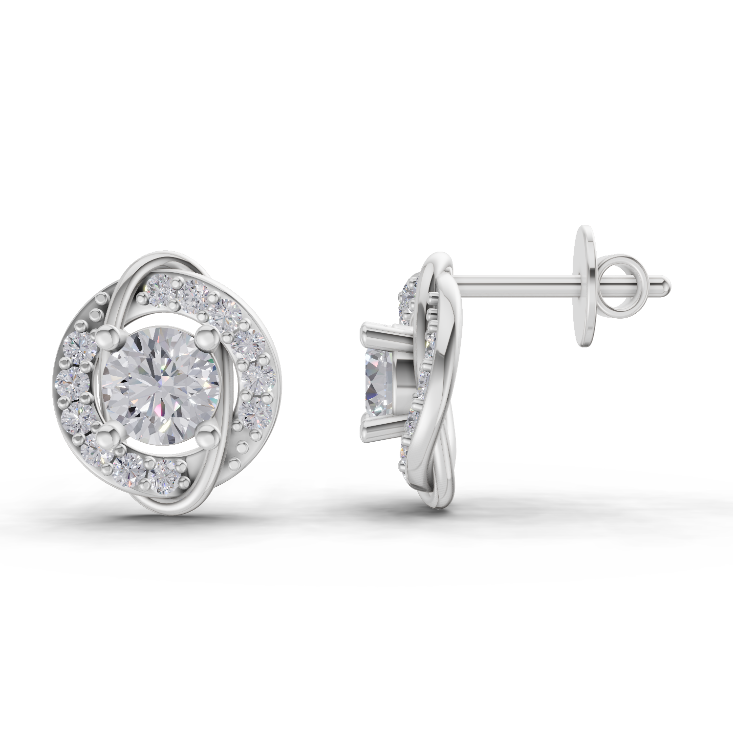 1.09 Carat Celestial Swirl Studs Earrings 14K - White Gold