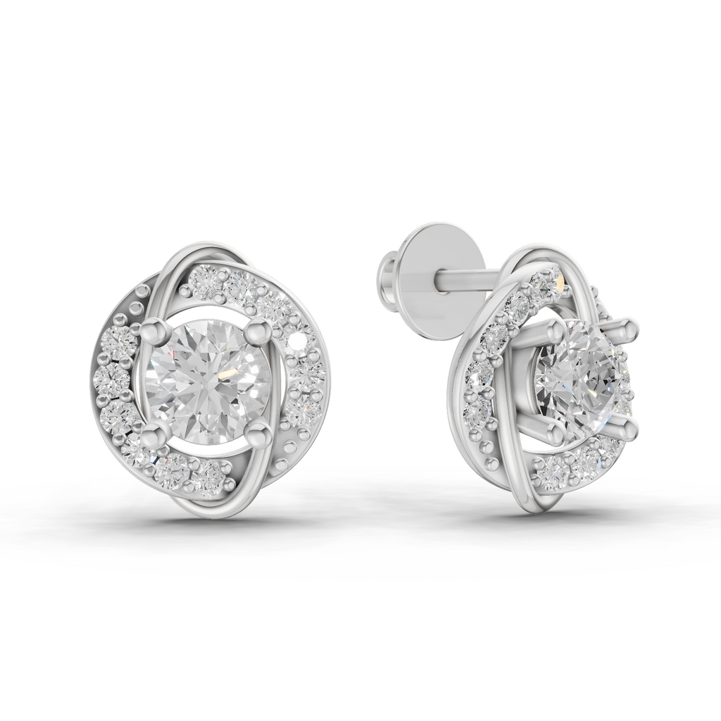1.09 Carat Celestial Swirl Studs Earrings 14K - White Gold