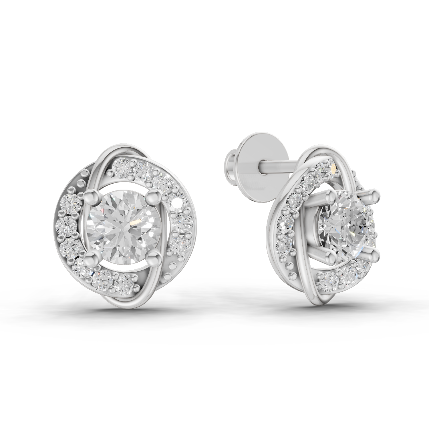 1.09 Carat Celestial Swirl Studs Earrings 14K - White Gold