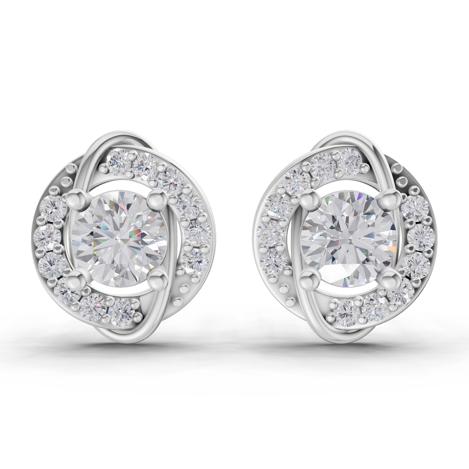 1.09 Carat Celestial Swirl Studs Earrings 14K - White Gold