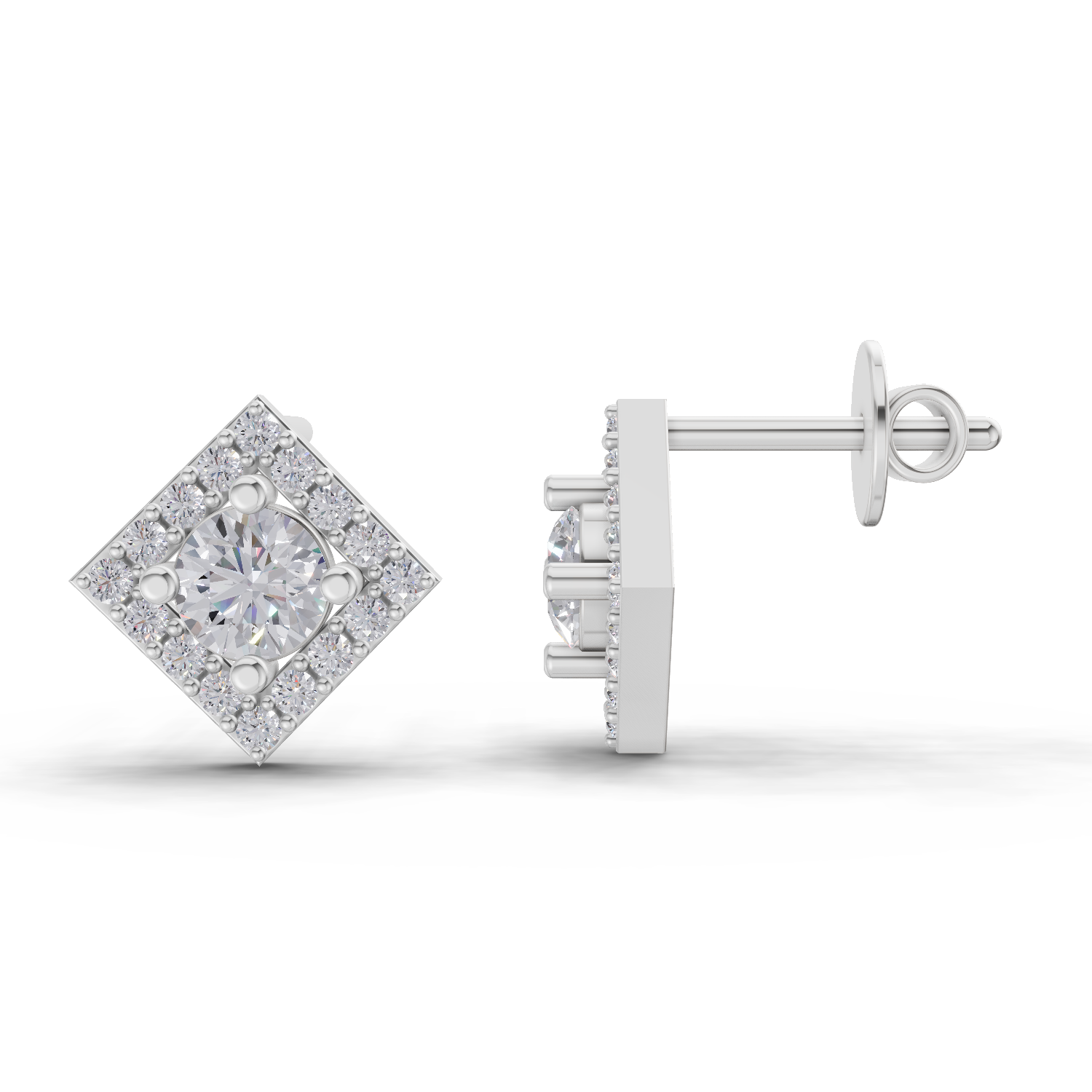 0.81 Carat Square Diamond Earrings 14K - White Gold