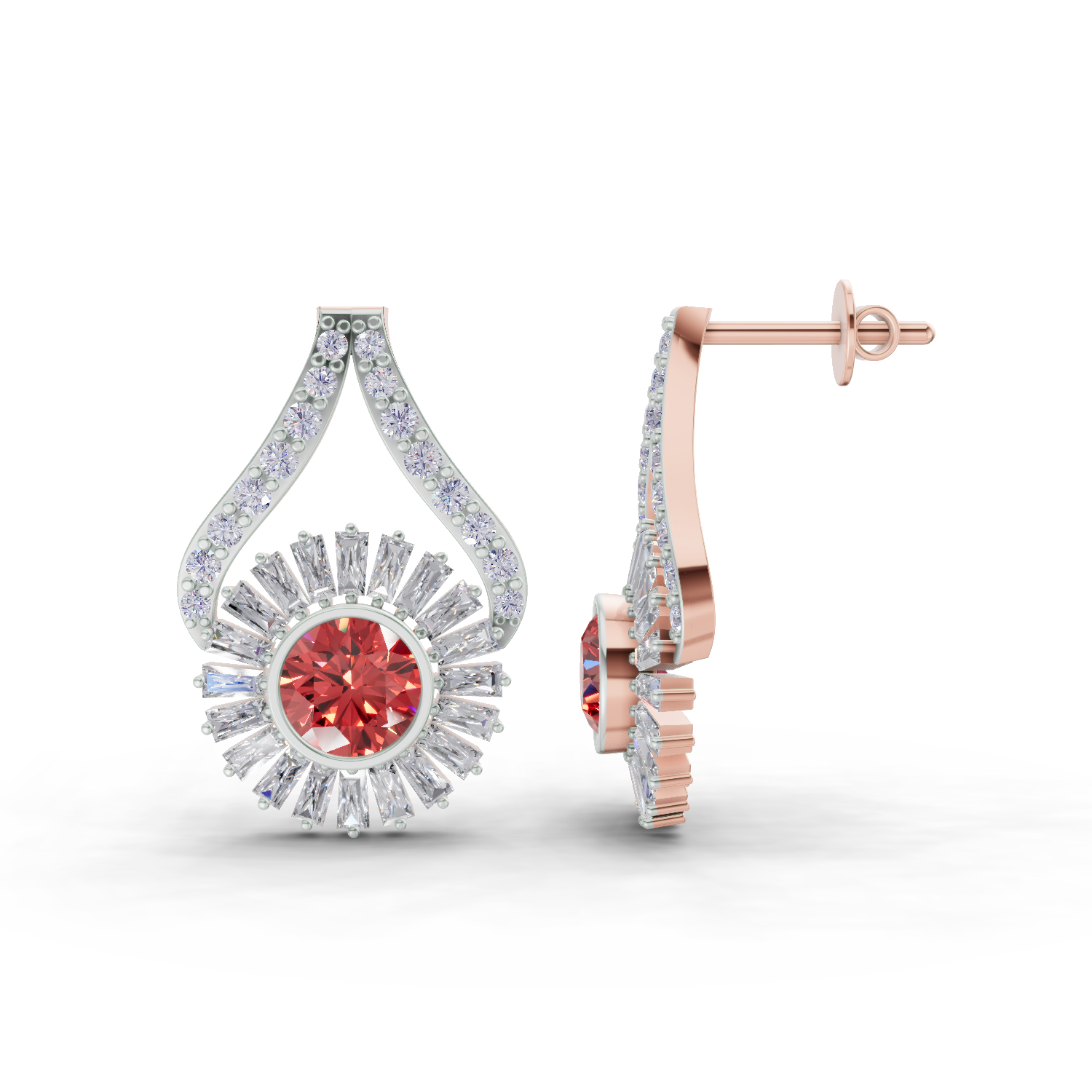 1.82 Carat Baguette Taper Diamond Earrings 14K - Rose Gold