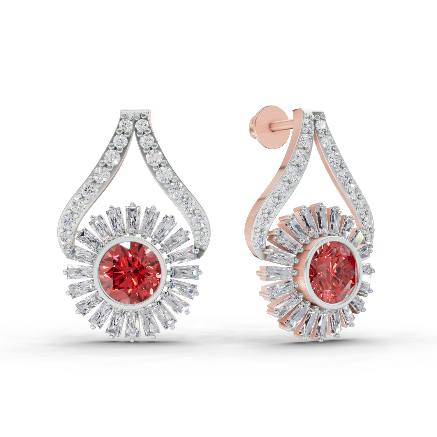 1.82 Carat Baguette Taper Diamond Earrings 14K - Rose Gold