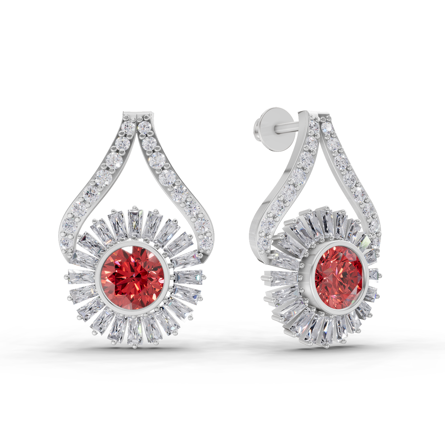 1.82 Carat Baguette Taper Diamond Earrings 14K - White Gold