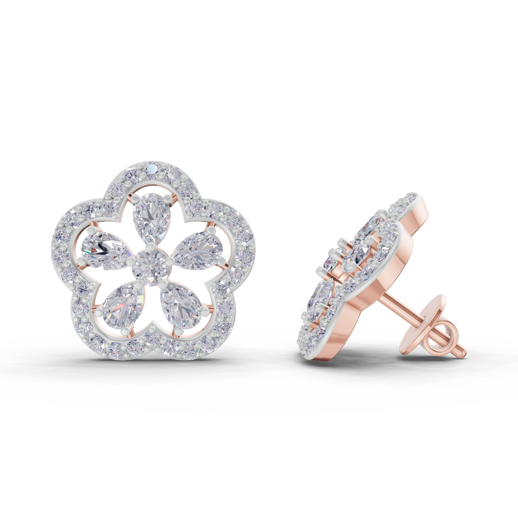 1.56 Carat Celestia Flower Studs Earrings 14K - Rose Gold