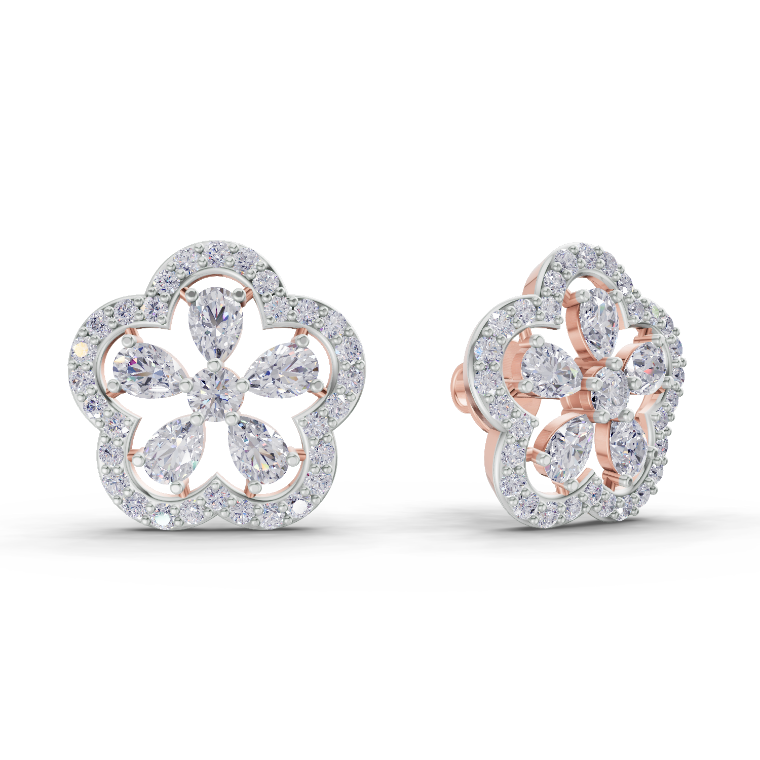 1.56 Carat Celestia Flower Studs Earrings 14K - Rose Gold