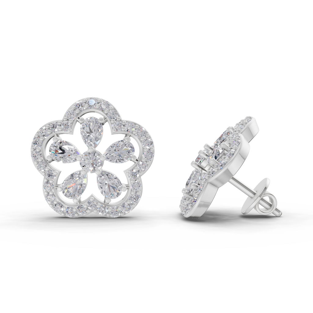1.56 Carat Celestia Flower Studs Earrings 14K - White Gold