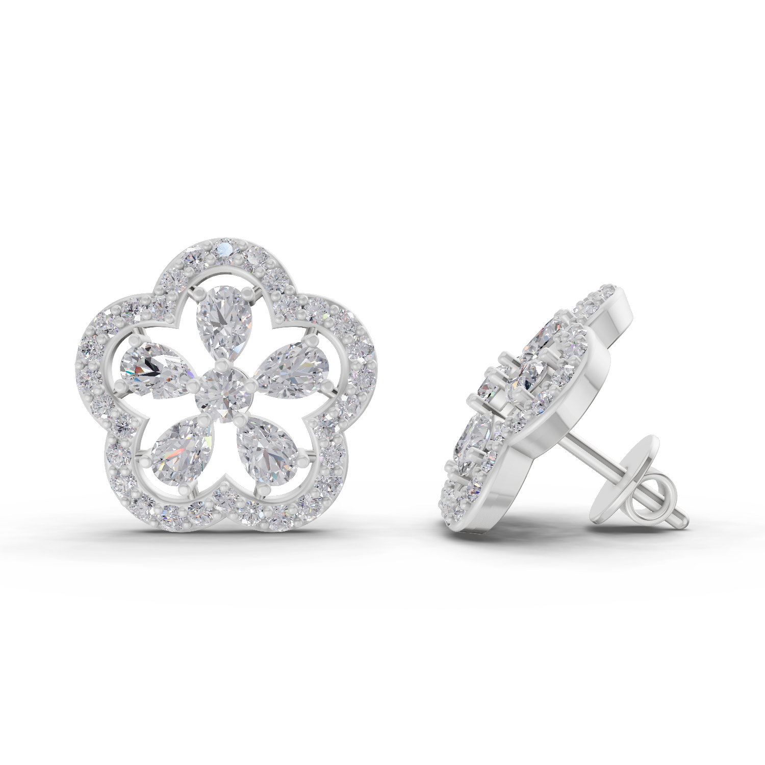 1.56 Carat Celestia Flower Studs Earrings 14K - White Gold
