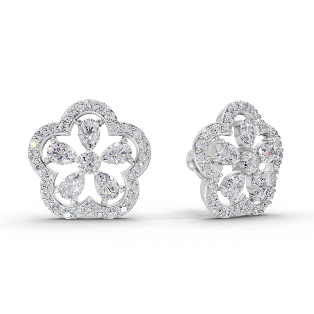 1.56 Carat Celestia Flower Studs Earrings 14K - White Gold