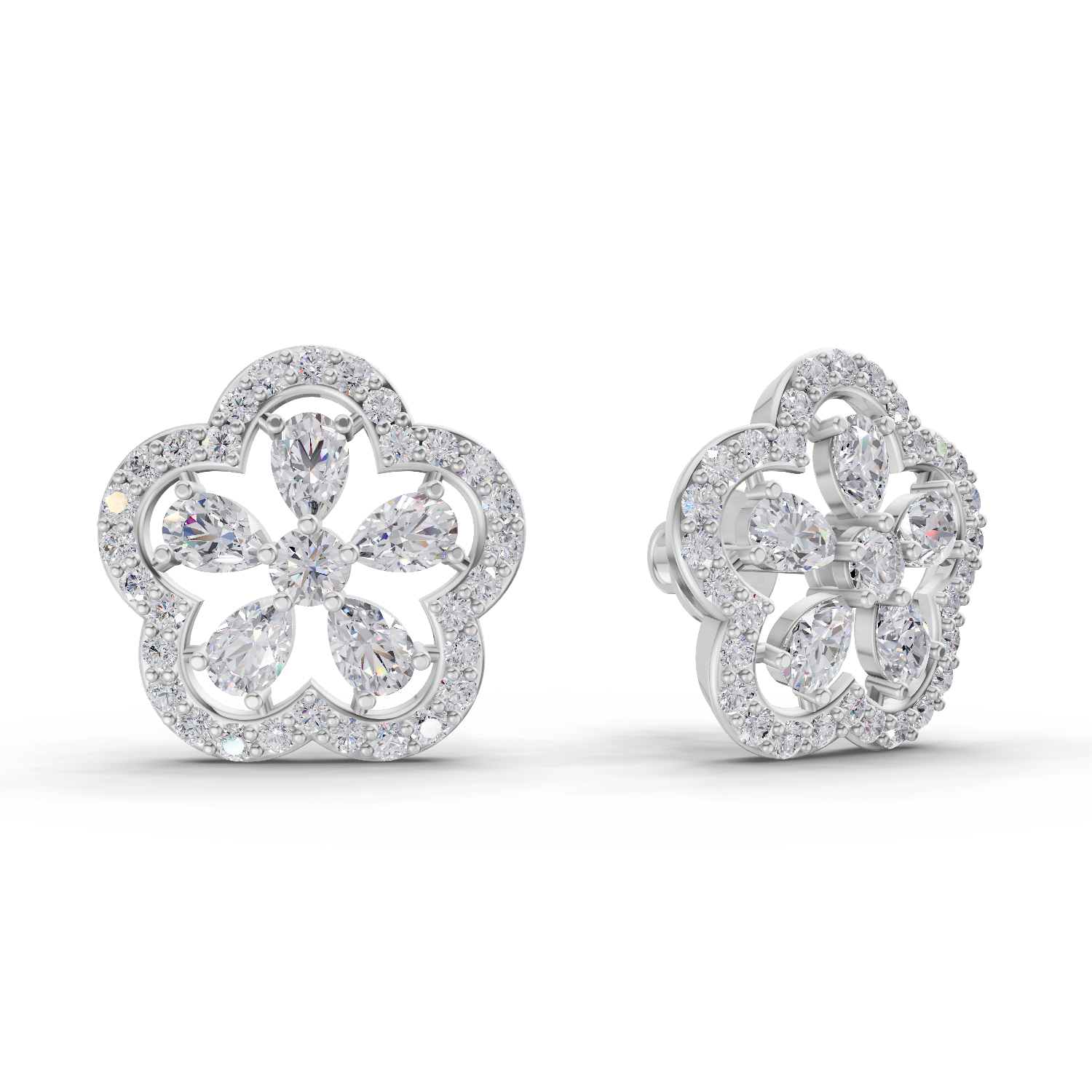 1.56 Carat Celestia Flower Studs Earrings 14K - White Gold