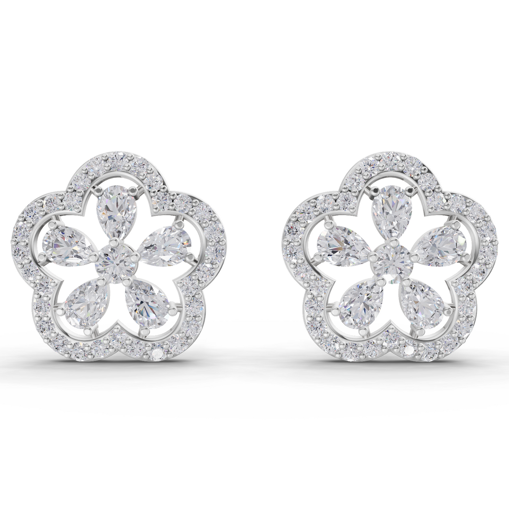 1.56 Carat Celestia Flower Studs Earrings 14K - White Gold