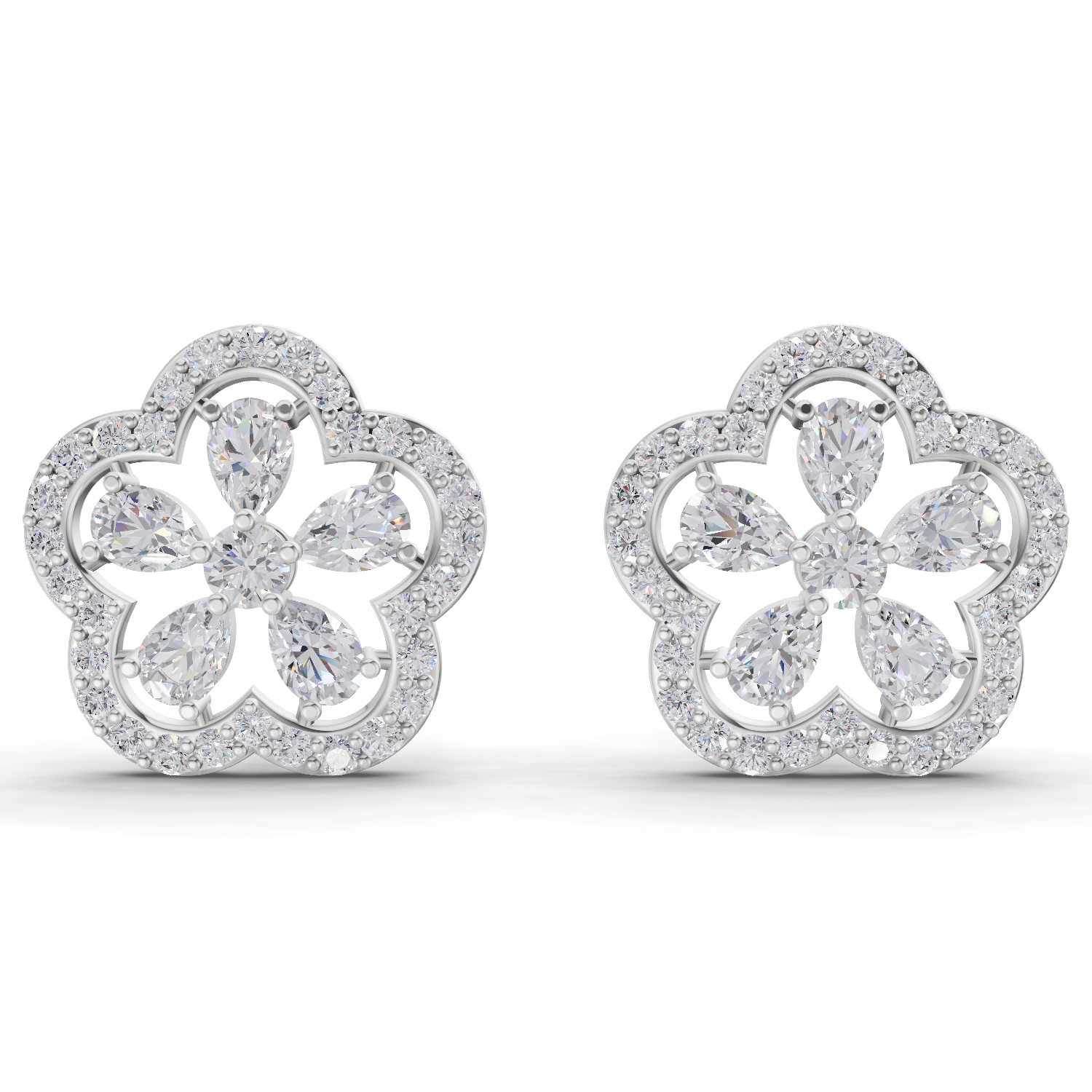 1.56 Carat Celestia Flower Studs Earrings 14K - White Gold