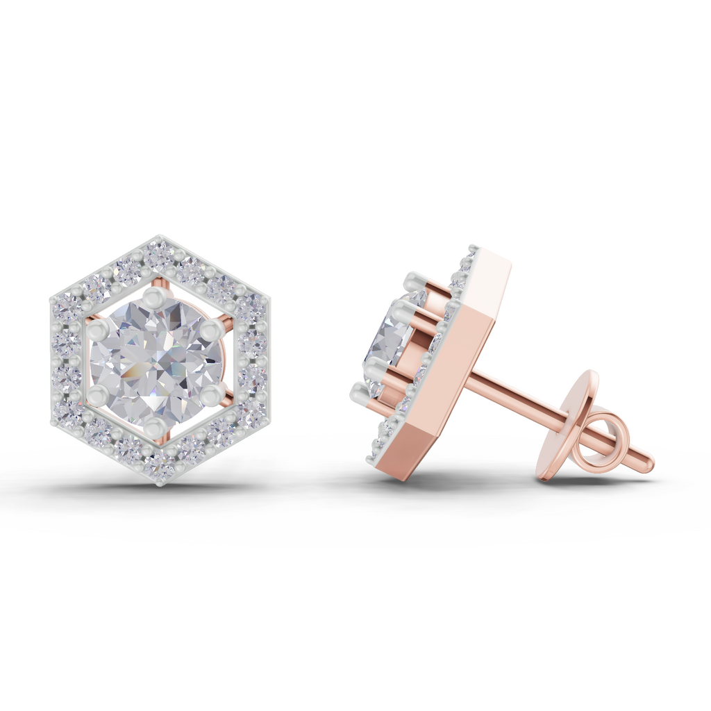 1.38 Carat Hexa Halo Studs Earrings 14K - Rose Gold