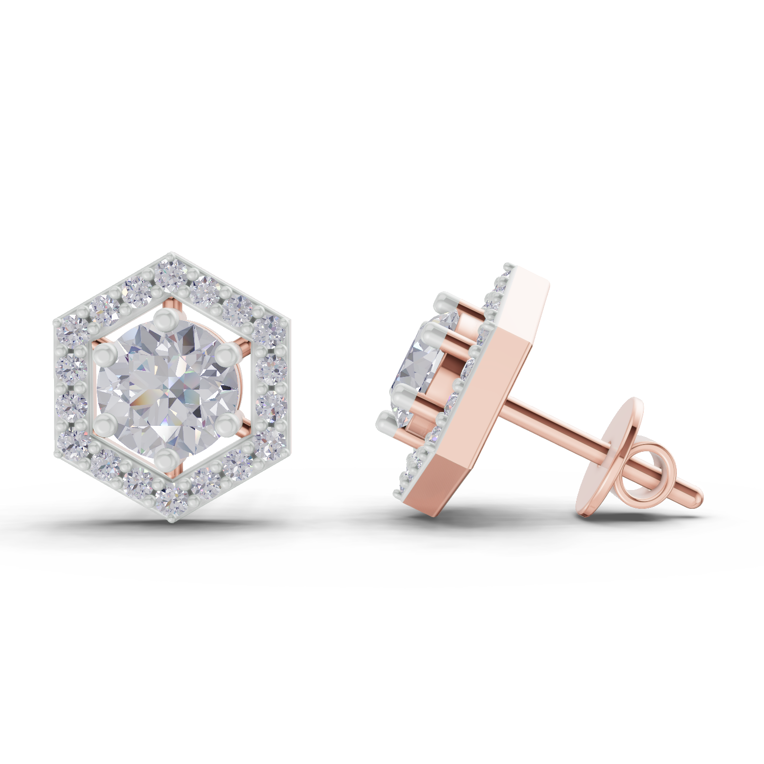 1.38 Carat Hexa Halo Studs Earrings 14K - Rose Gold