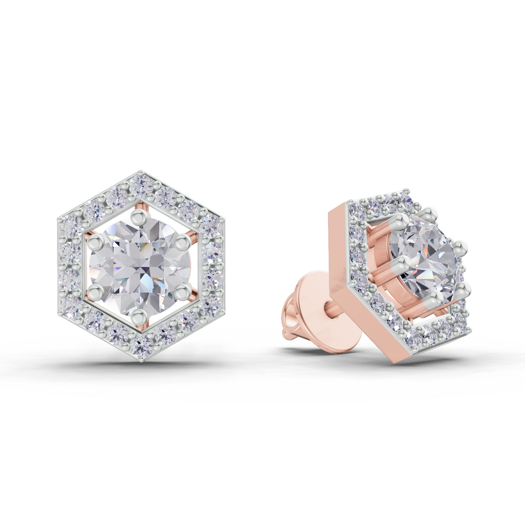 1.38 Carat Hexa Halo Studs Earrings 14K - Rose Gold