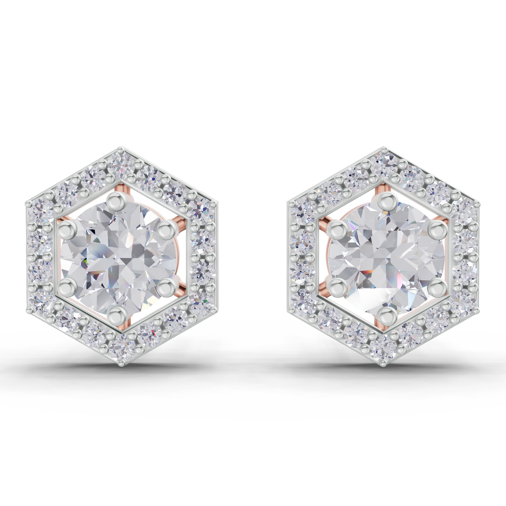 1.38 Carat Hexa Halo Studs Earrings 14K - Rose Gold