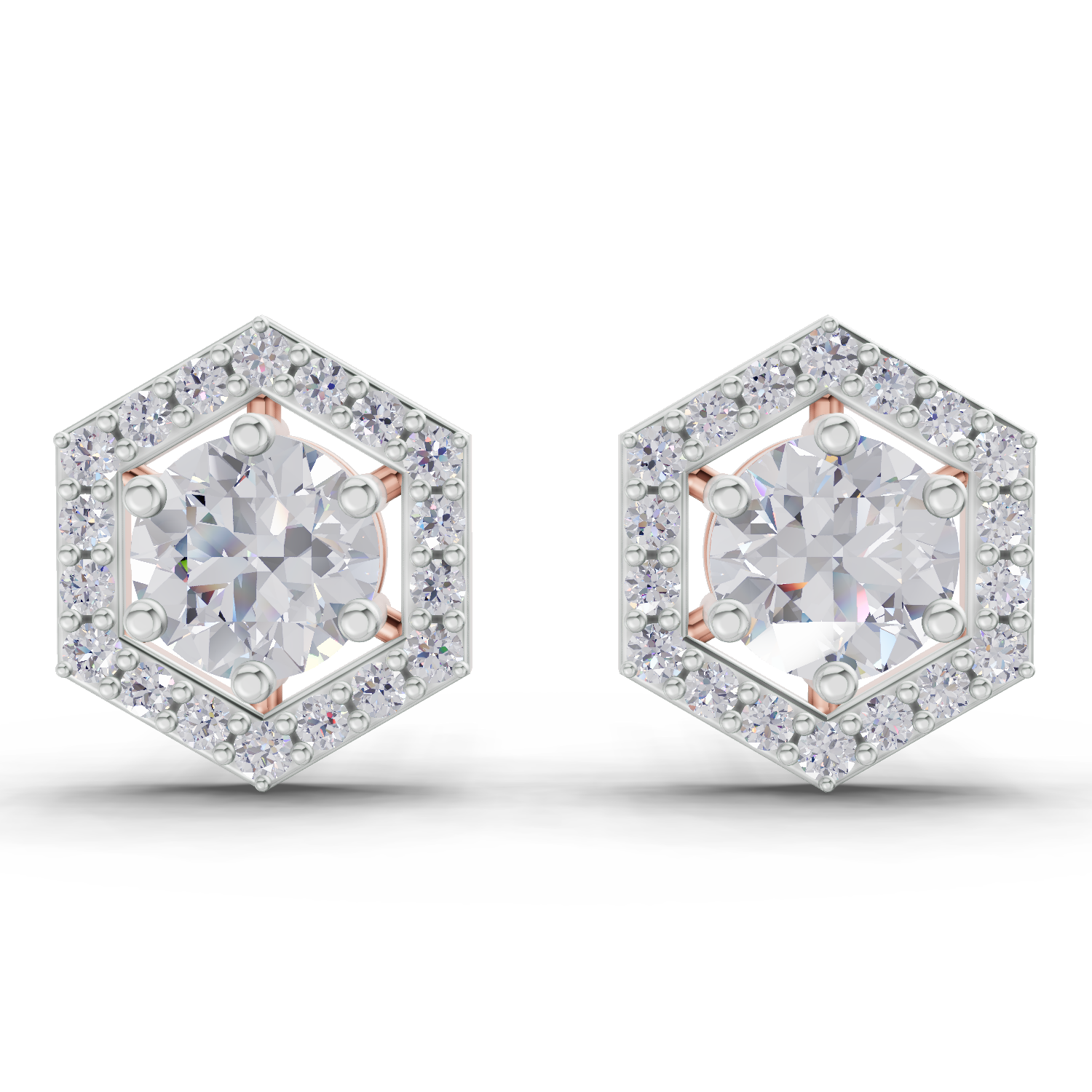 1.38 Carat Hexa Halo Studs Earrings 14K - Rose Gold
