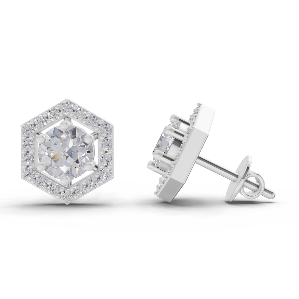 1.38 Carat Hexa Halo Studs Earrings 14K - White Gold