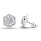 1.38 Carat Hexa Halo Studs Earrings 14K - White Gold