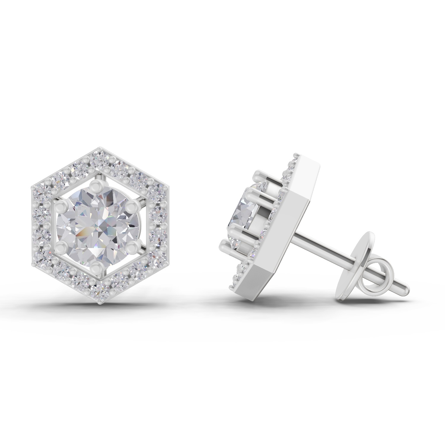 1.38 Carat Hexa Halo Studs Earrings 14K - White Gold