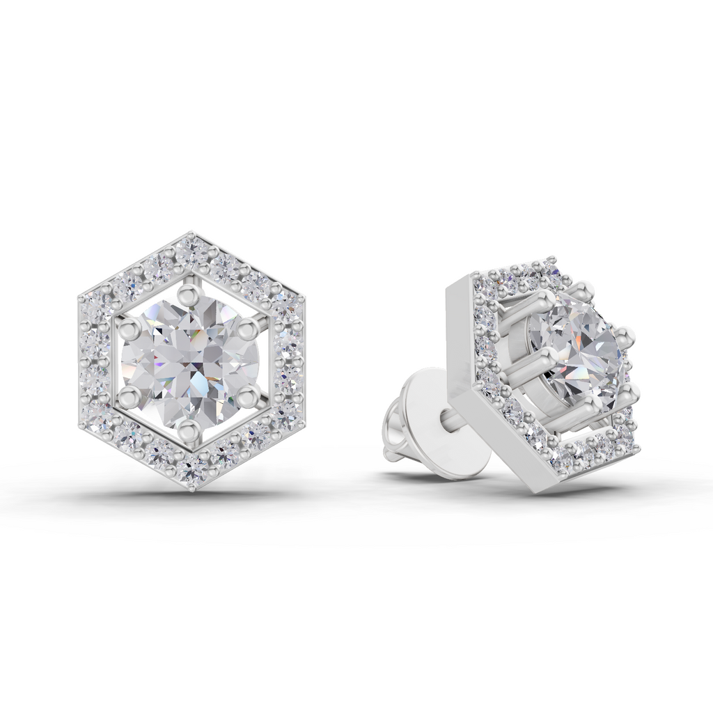 1.38 Carat Hexa Halo Studs Earrings 14K - White Gold