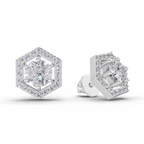 1.38 Carat Hexa Halo Studs Earrings 14K - White Gold