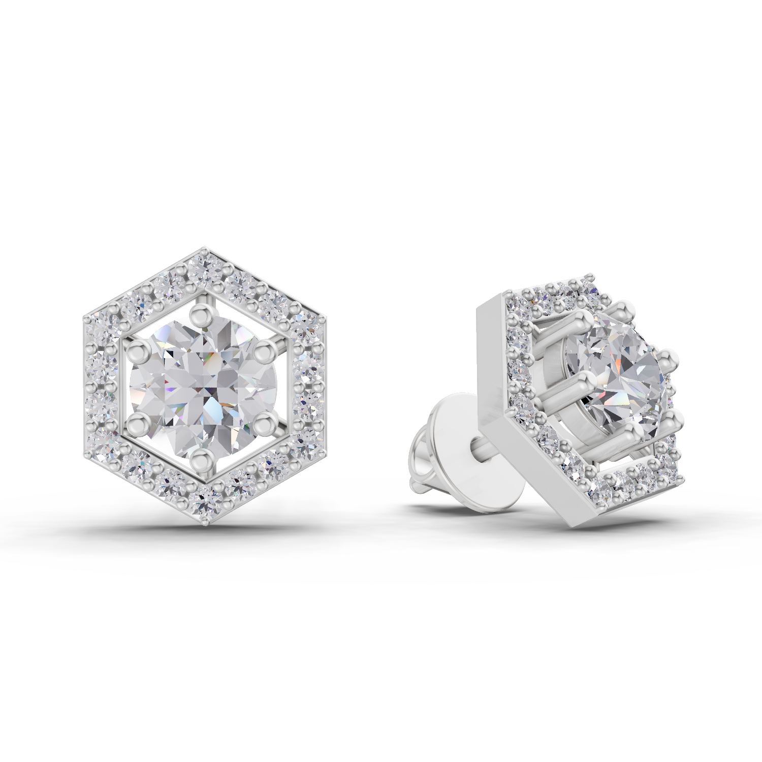 1.38 Carat Hexa Halo Studs Earrings 14K - White Gold