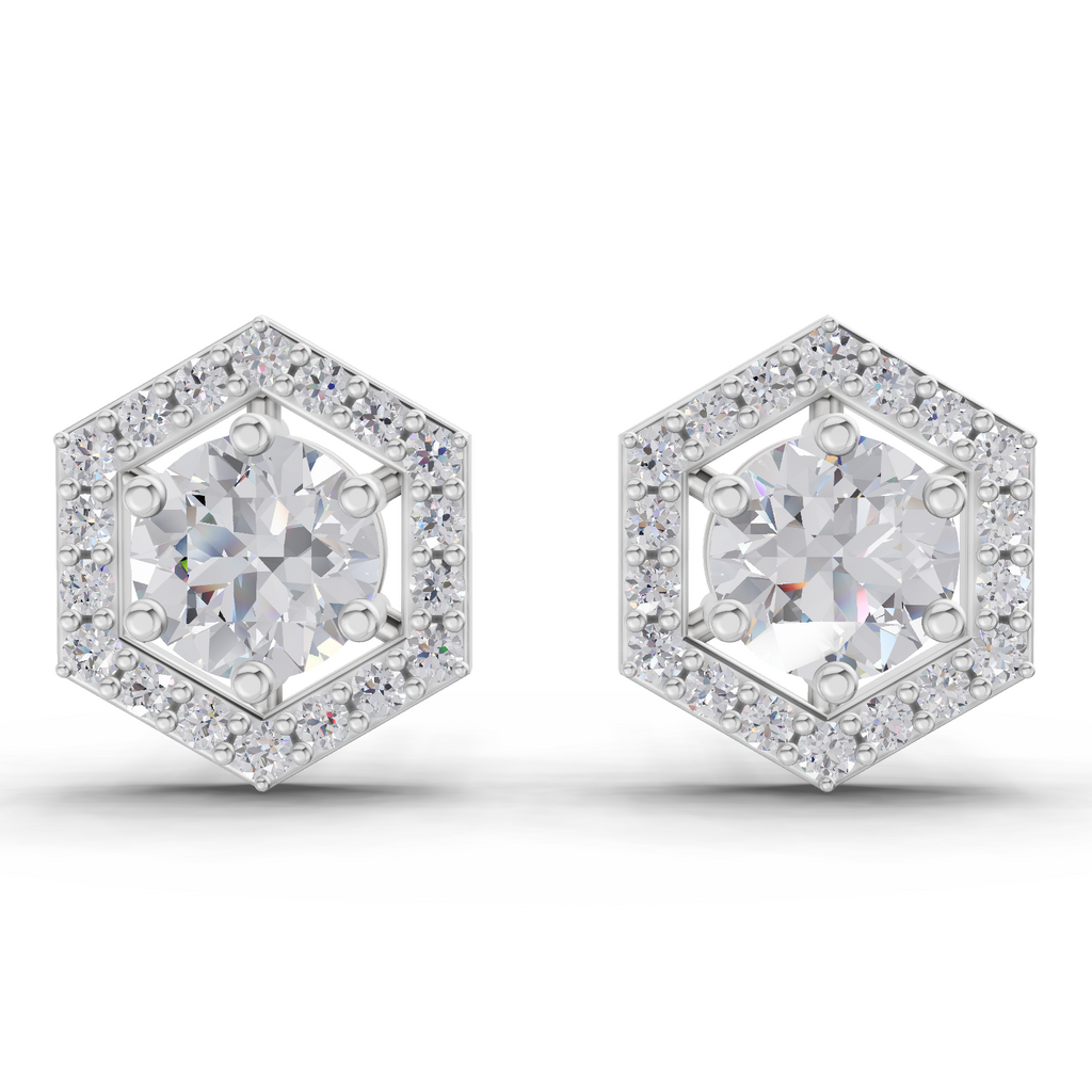1.38 Carat Hexa Halo Studs Earrings 14K - White Gold