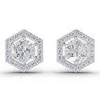 1.38 Carat Hexa Halo Studs Earrings 14K - White Gold