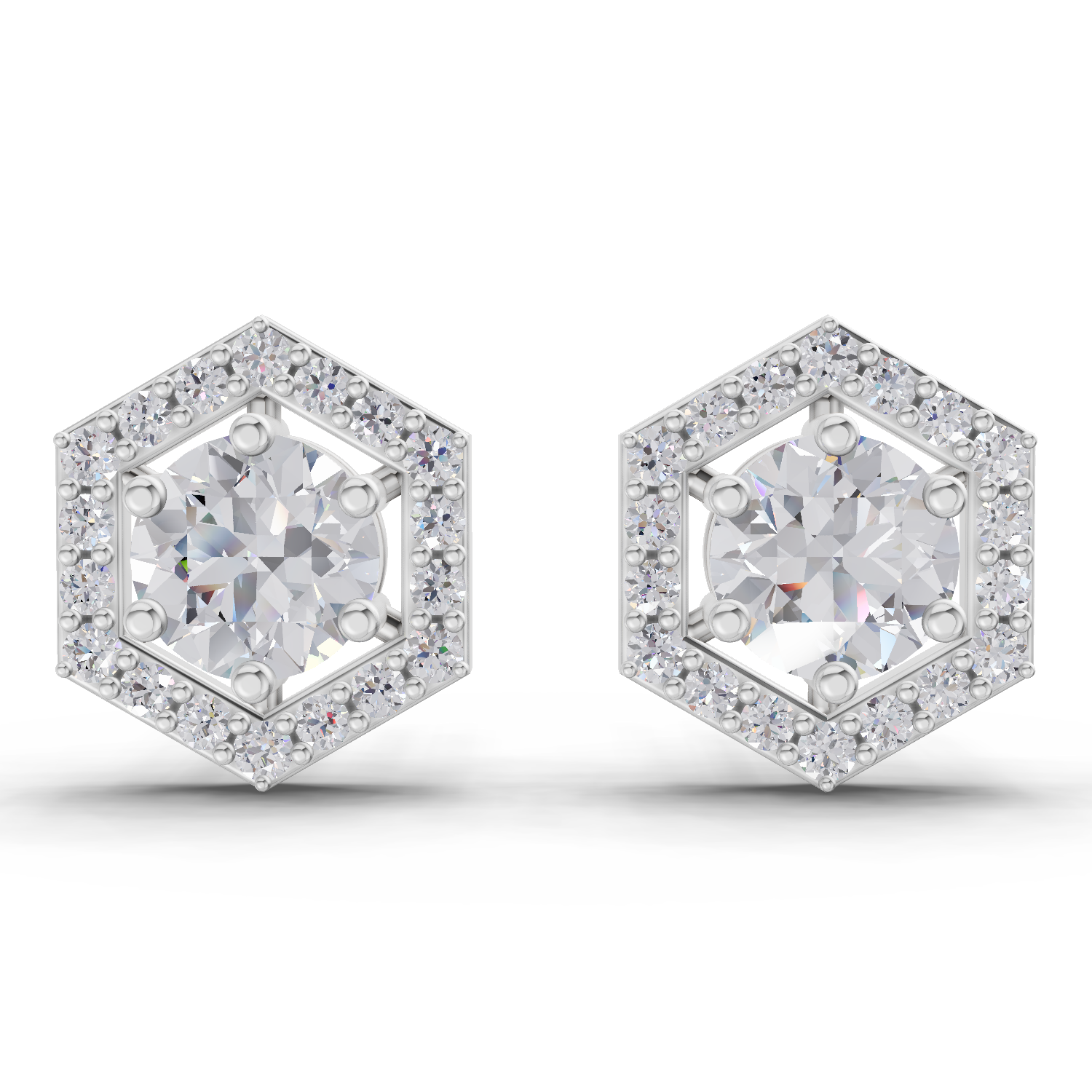 1.38 Carat Hexa Halo Studs Earrings 14K - White Gold