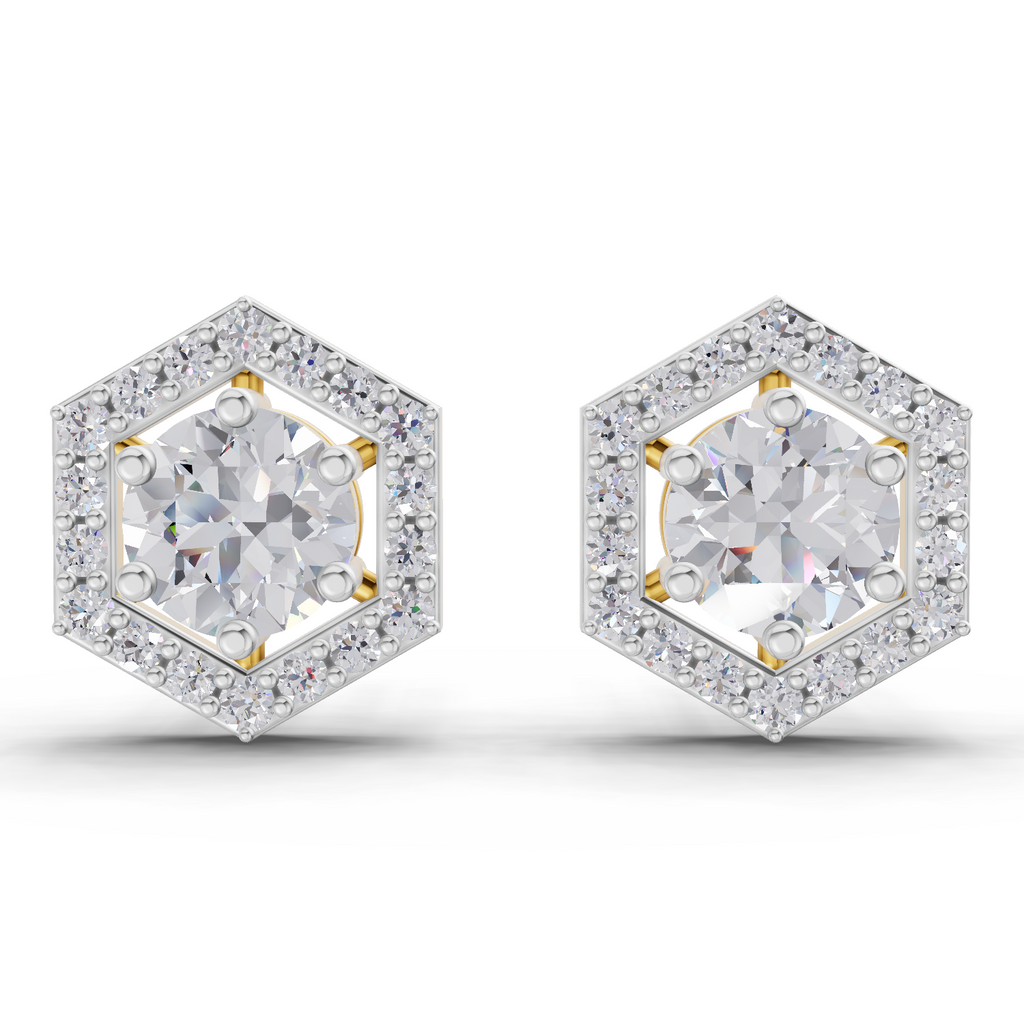 1.38 Carat Hexa Halo Studs Earrings 14K