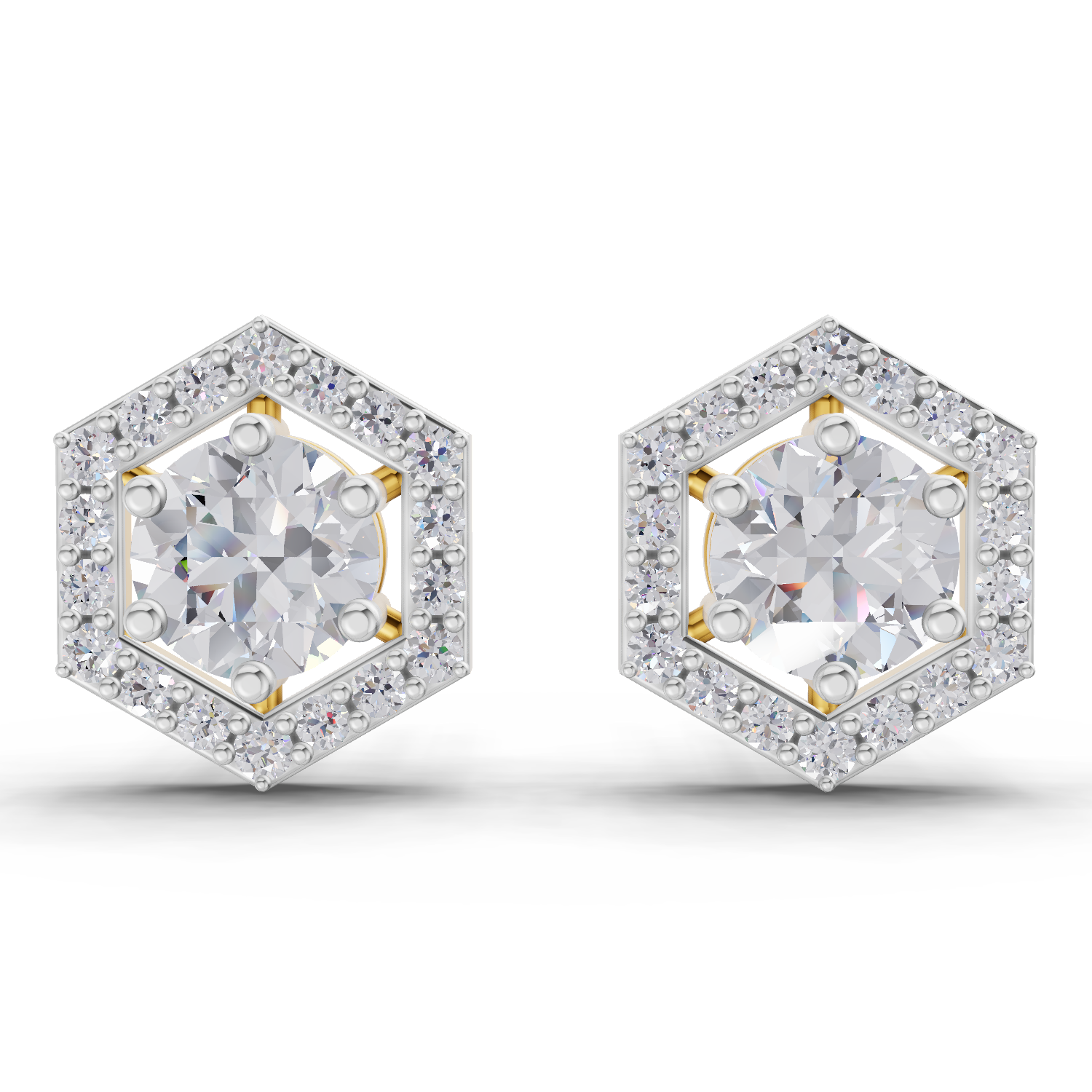 1.38 Carat Hexa Halo Studs Earrings 14K