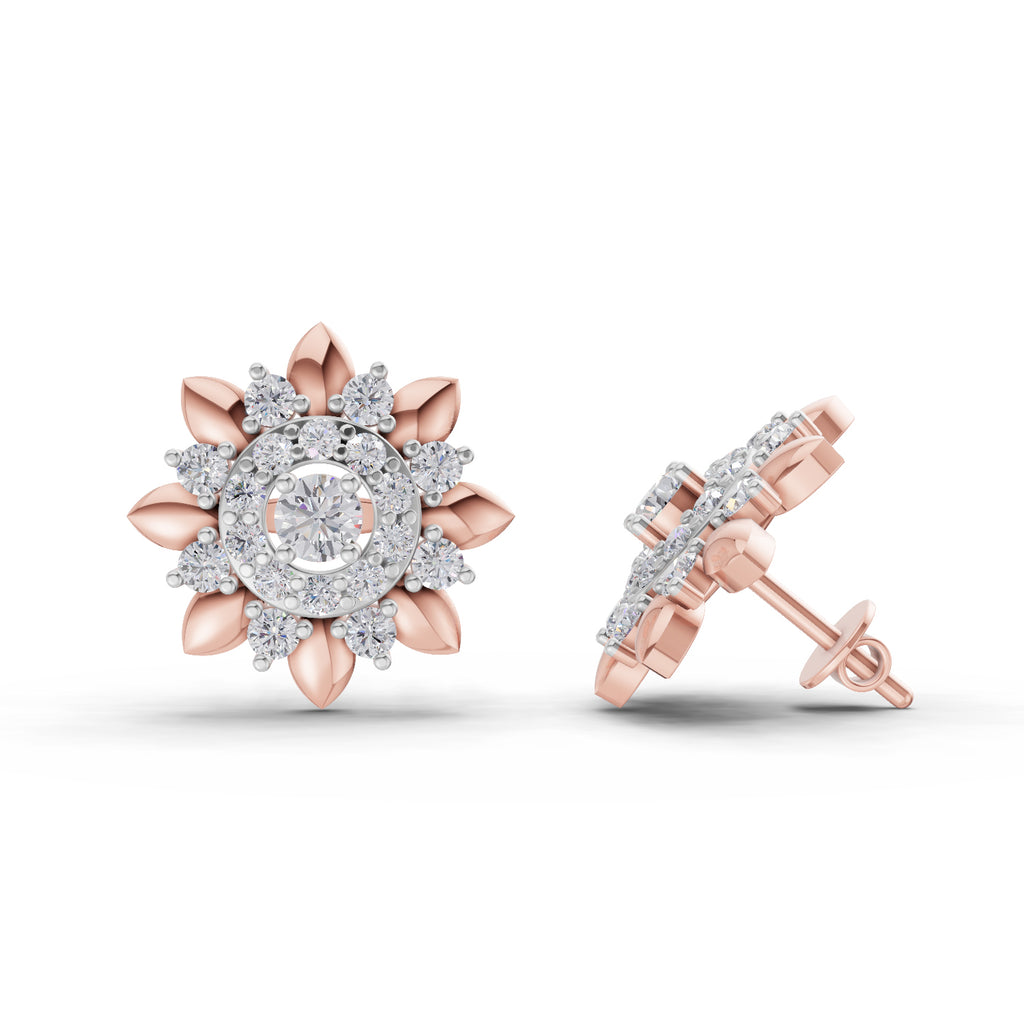 1.27 Carat Lotus Diamond Earrings 14K - Rose Gold