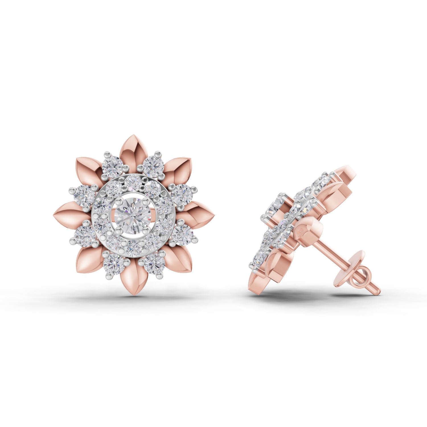 1.27 Carat Lotus Diamond Earrings 14K - Rose Gold