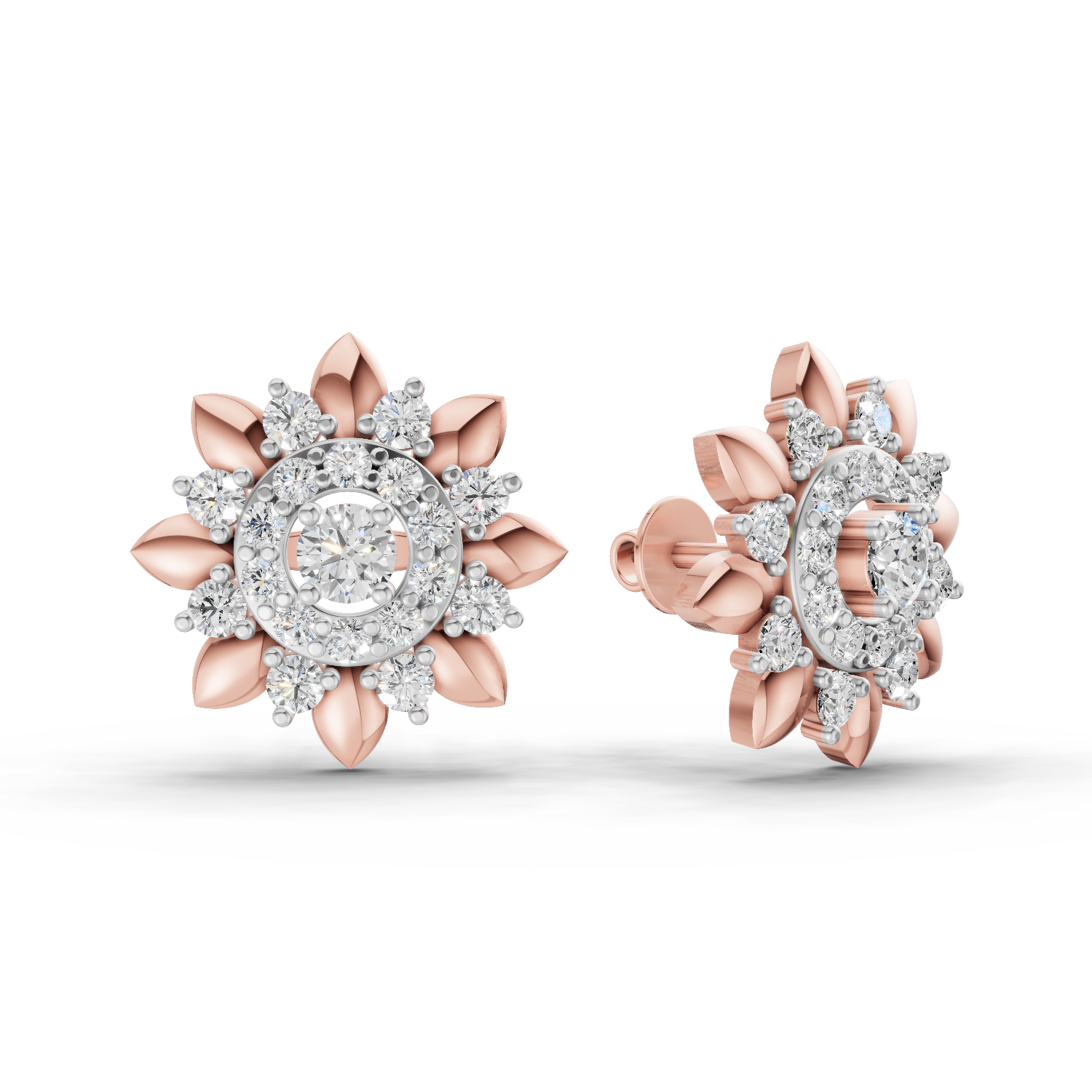 1.27 Carat Lotus Diamond Earrings 14K - Rose Gold