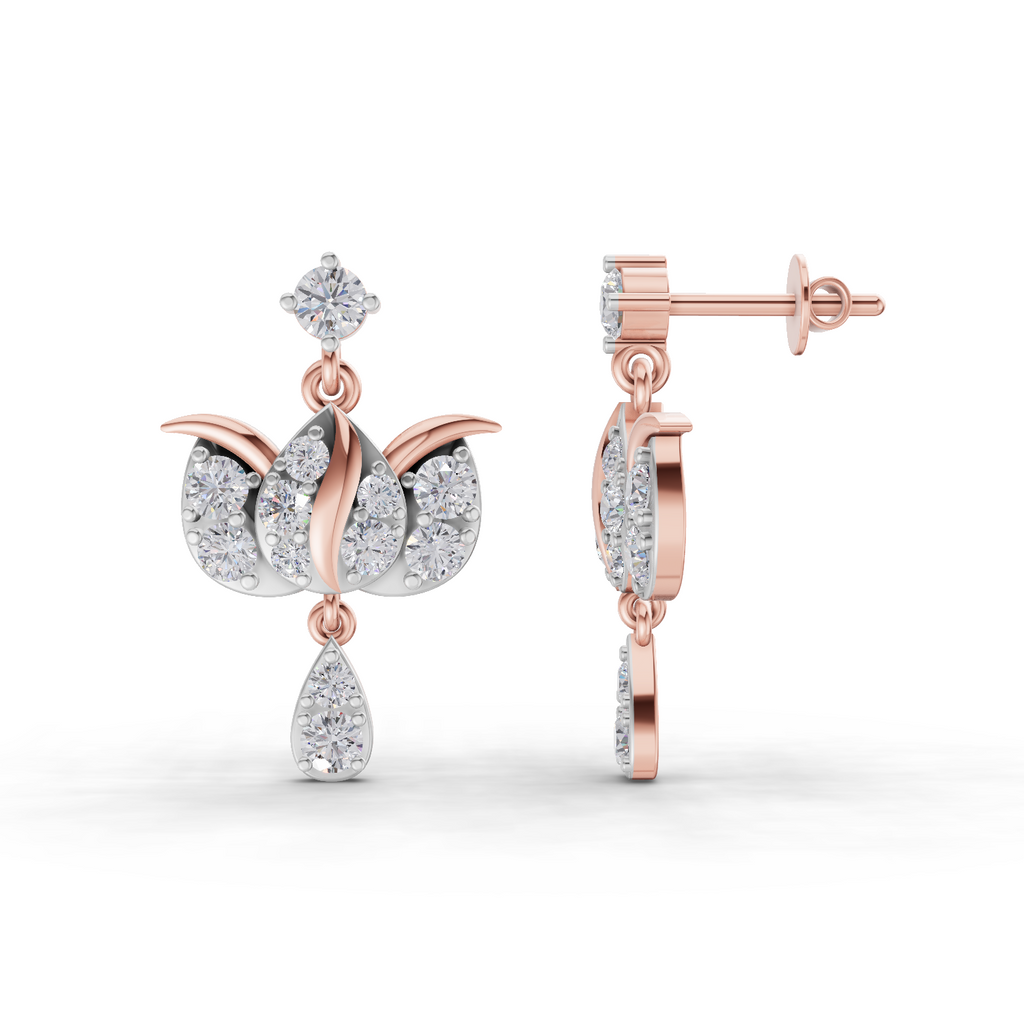 1.31 Carat Lotus Diamond Earrings 14K - Rose Gold