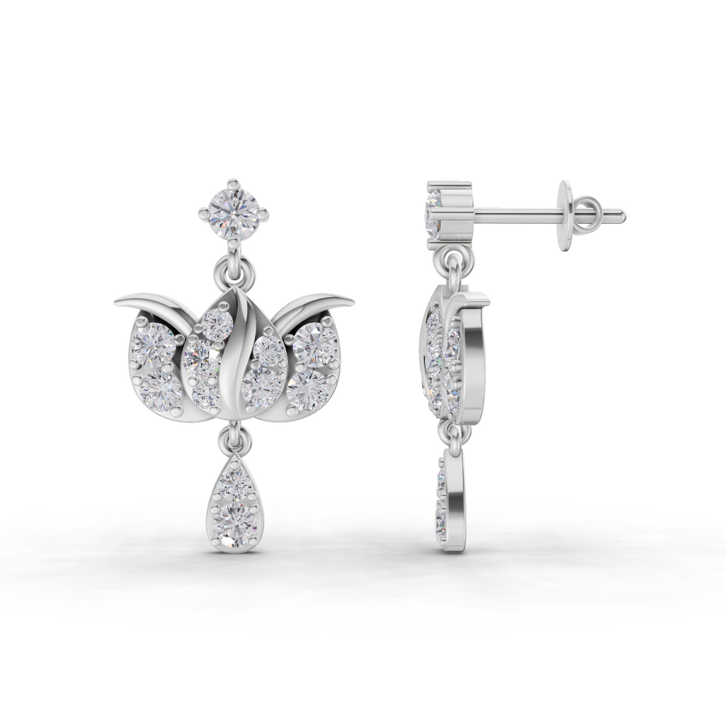 1.31 Carat Lotus Diamond Earrings 14K - White Gold