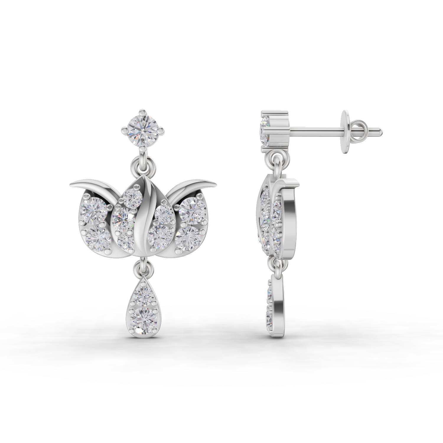 1.31 Carat Lotus Diamond Earrings 14K - White Gold
