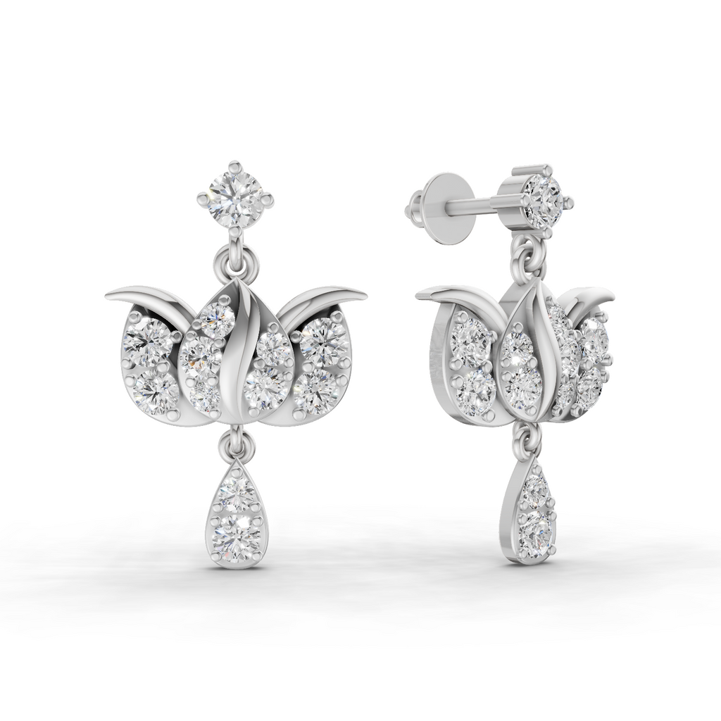 1.31 Carat Lotus Diamond Earrings 14K - White Gold
