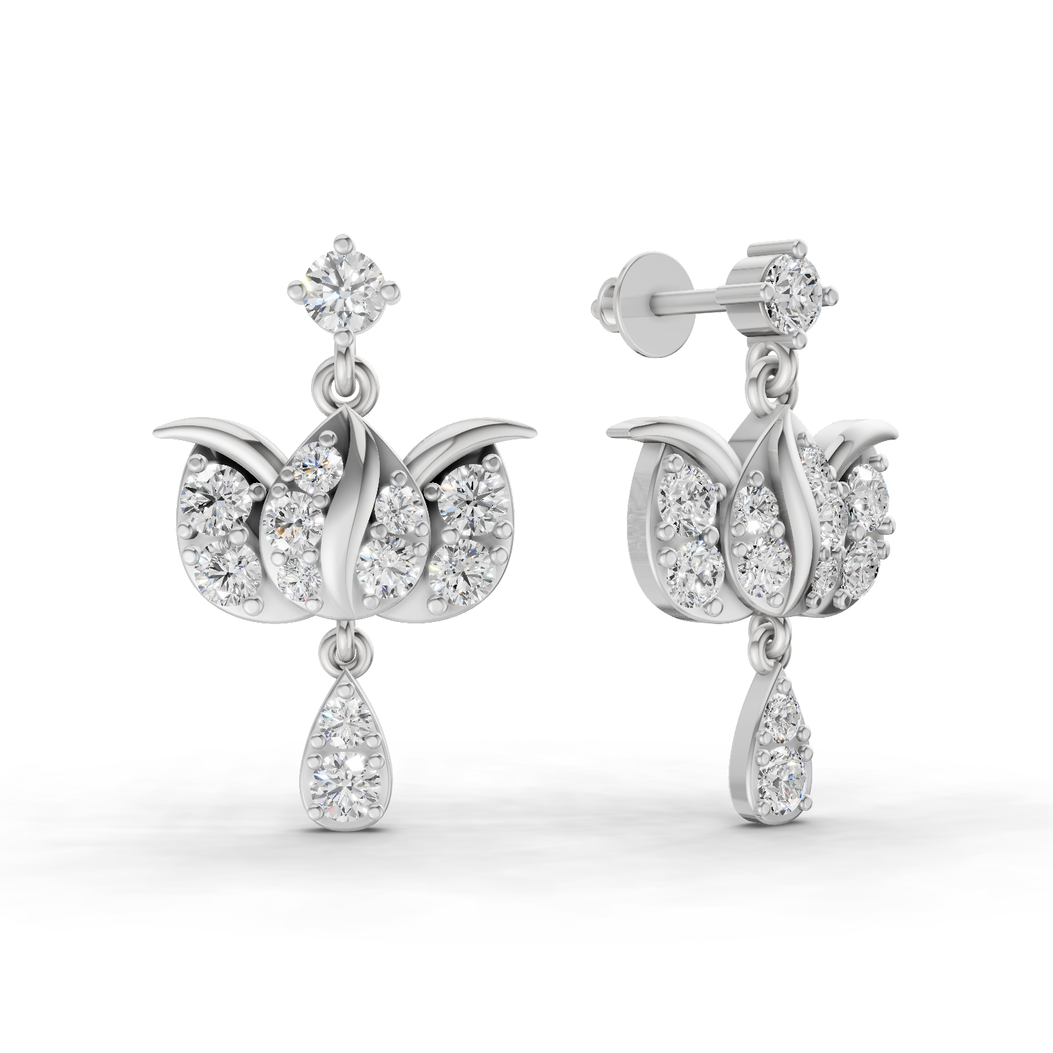 1.31 Carat Lotus Diamond Earrings 14K - White Gold