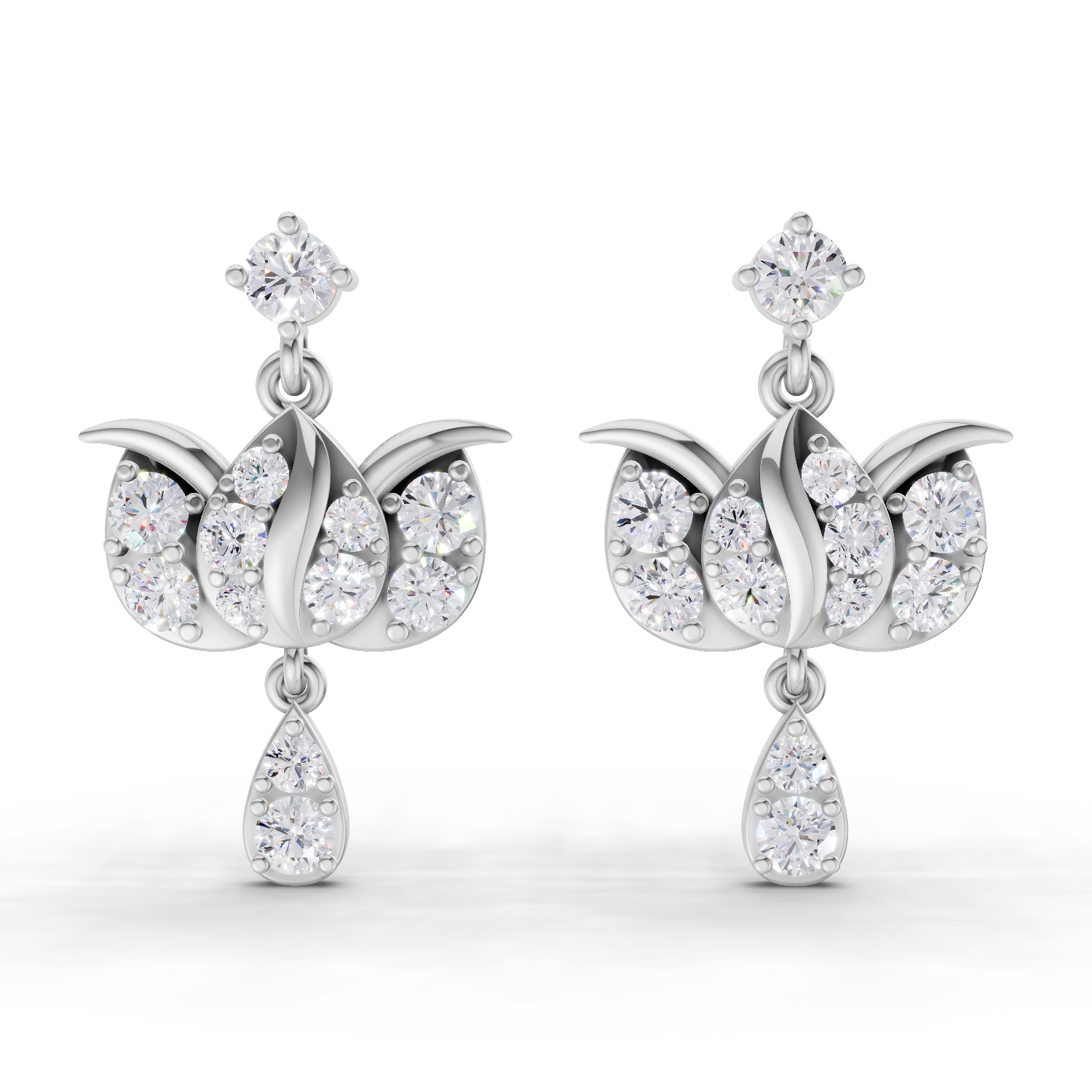 1.31 Carat Lotus Diamond Earrings 14K - White Gold