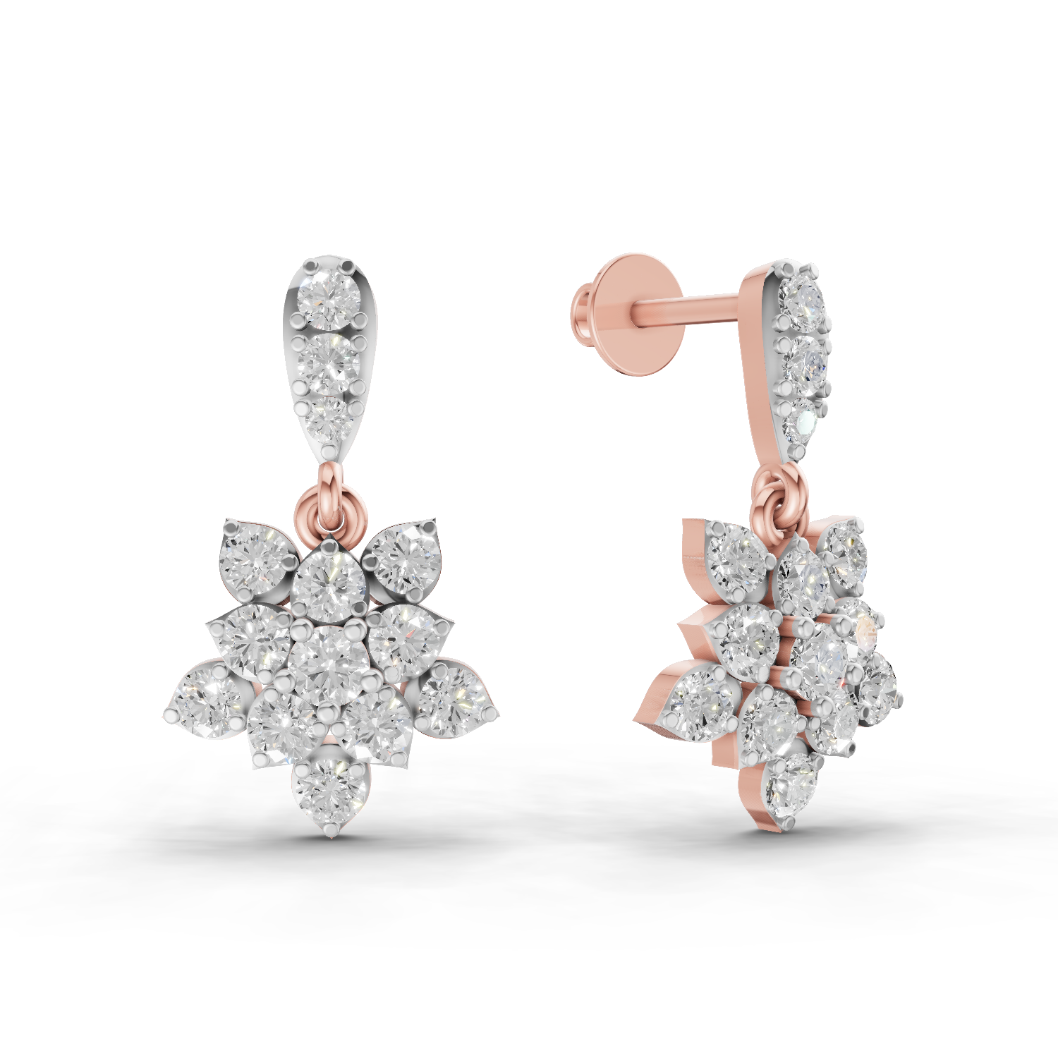 0.98 Carat Lotus Diamond Earrings 14K - Rose Gold