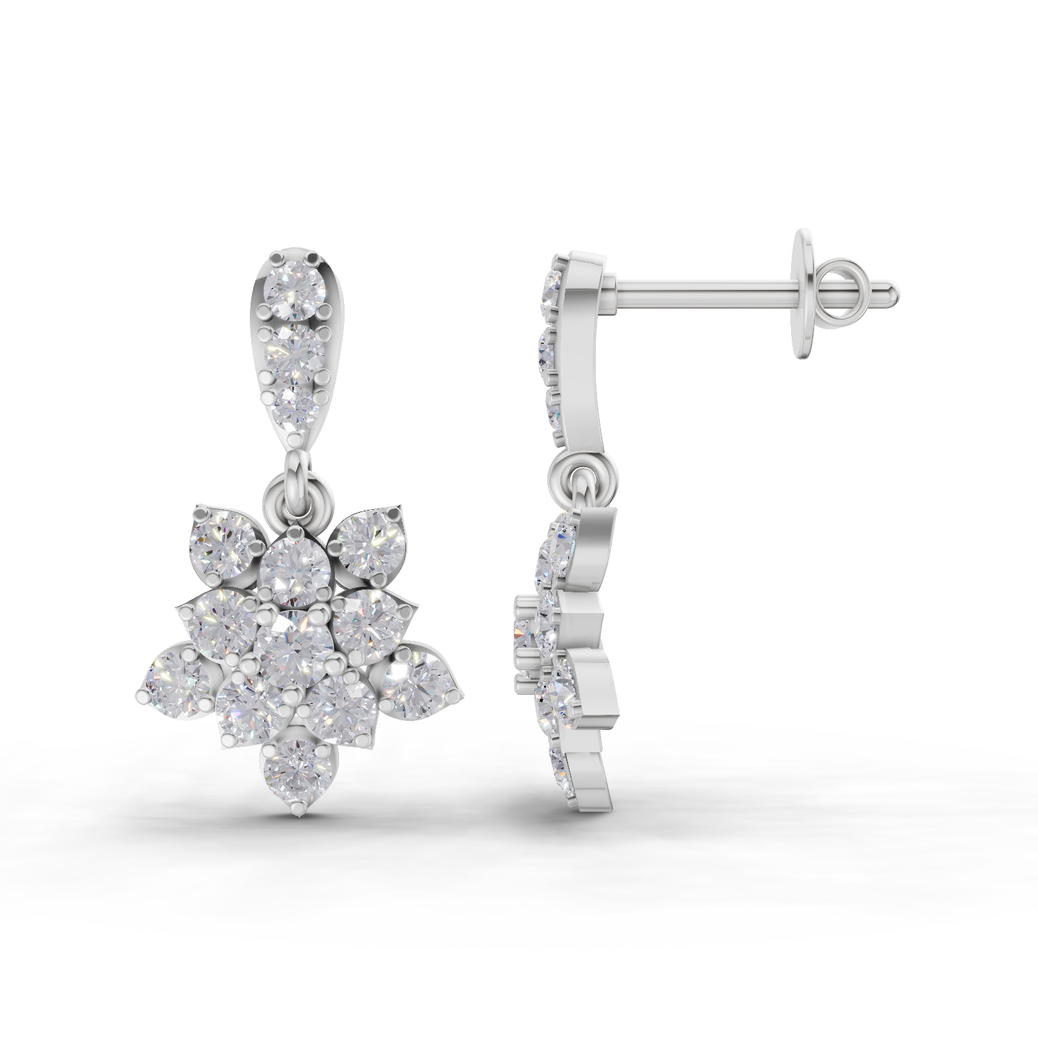 0.98 Carat Lotus Diamond Earrings 14K - White Gold