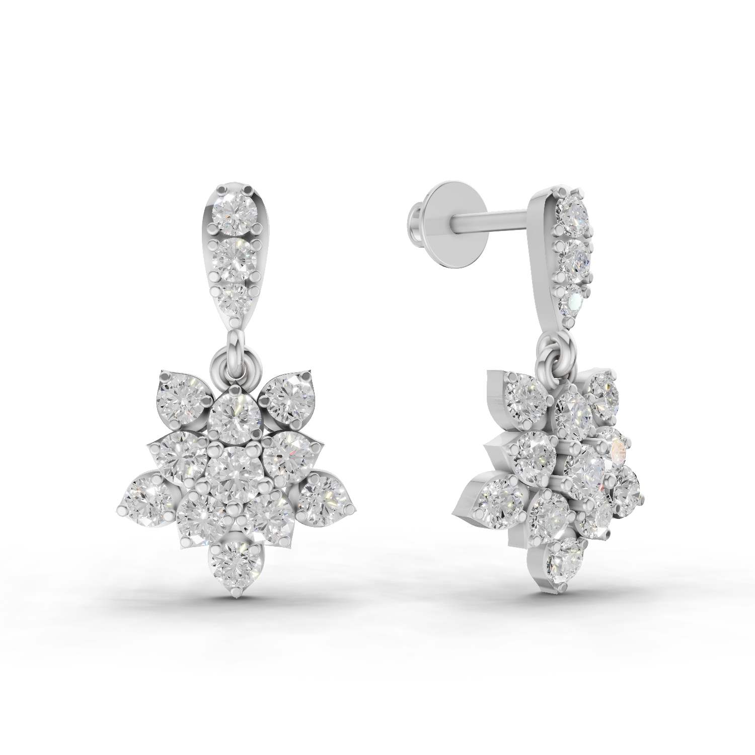 0.98 Carat Lotus Diamond Earrings 14K - White Gold