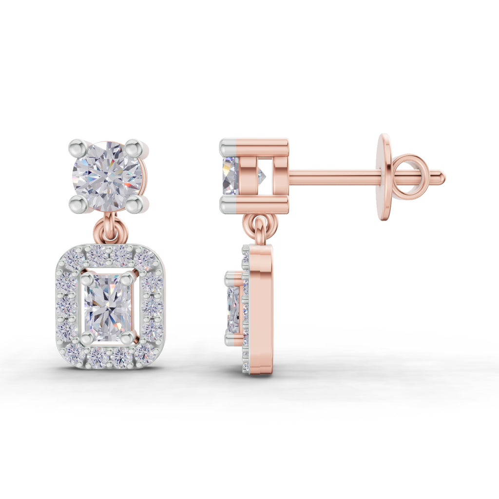 1.15 Carat Celeste Halo Drops Earrings 14K - Rose Gold
