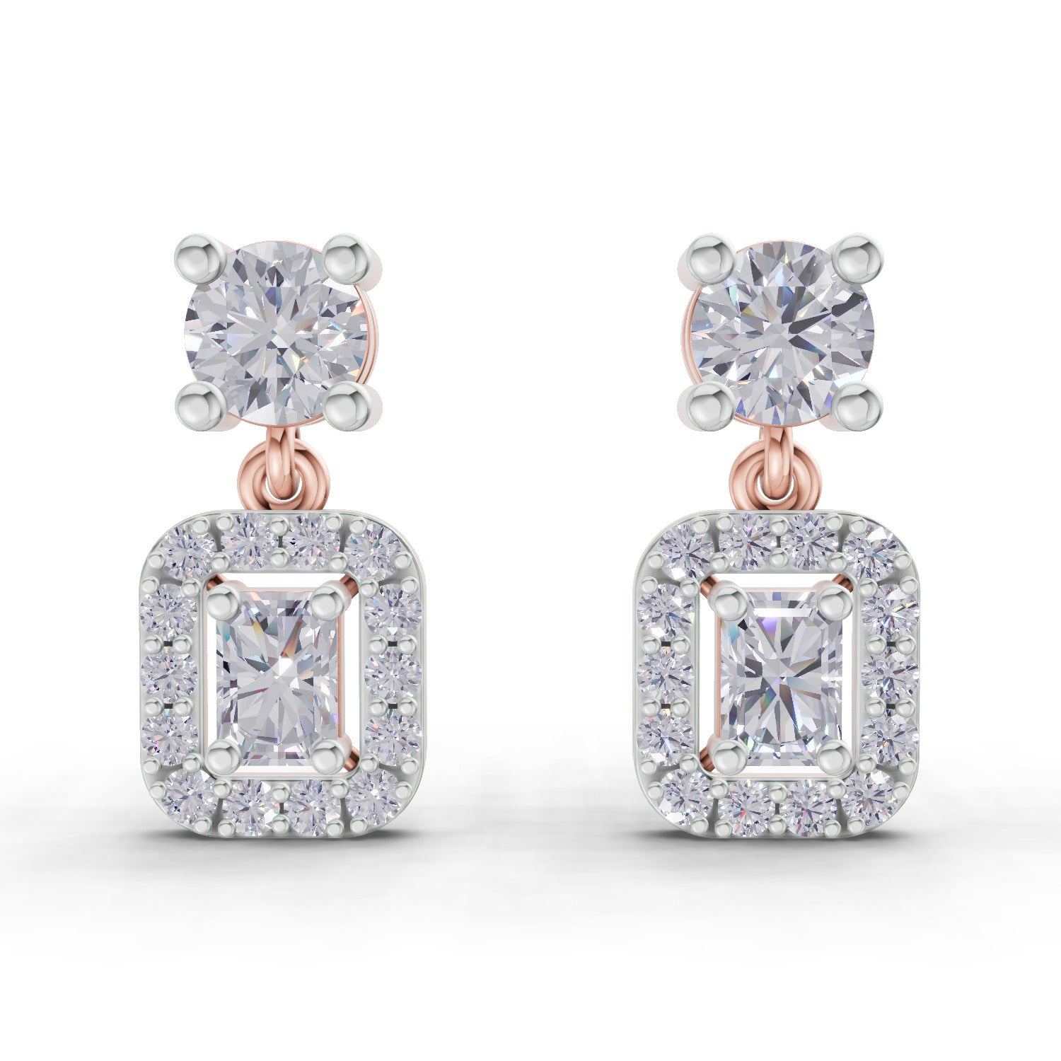 1.15 Carat Celeste Halo Drops Earrings 14K - Rose Gold