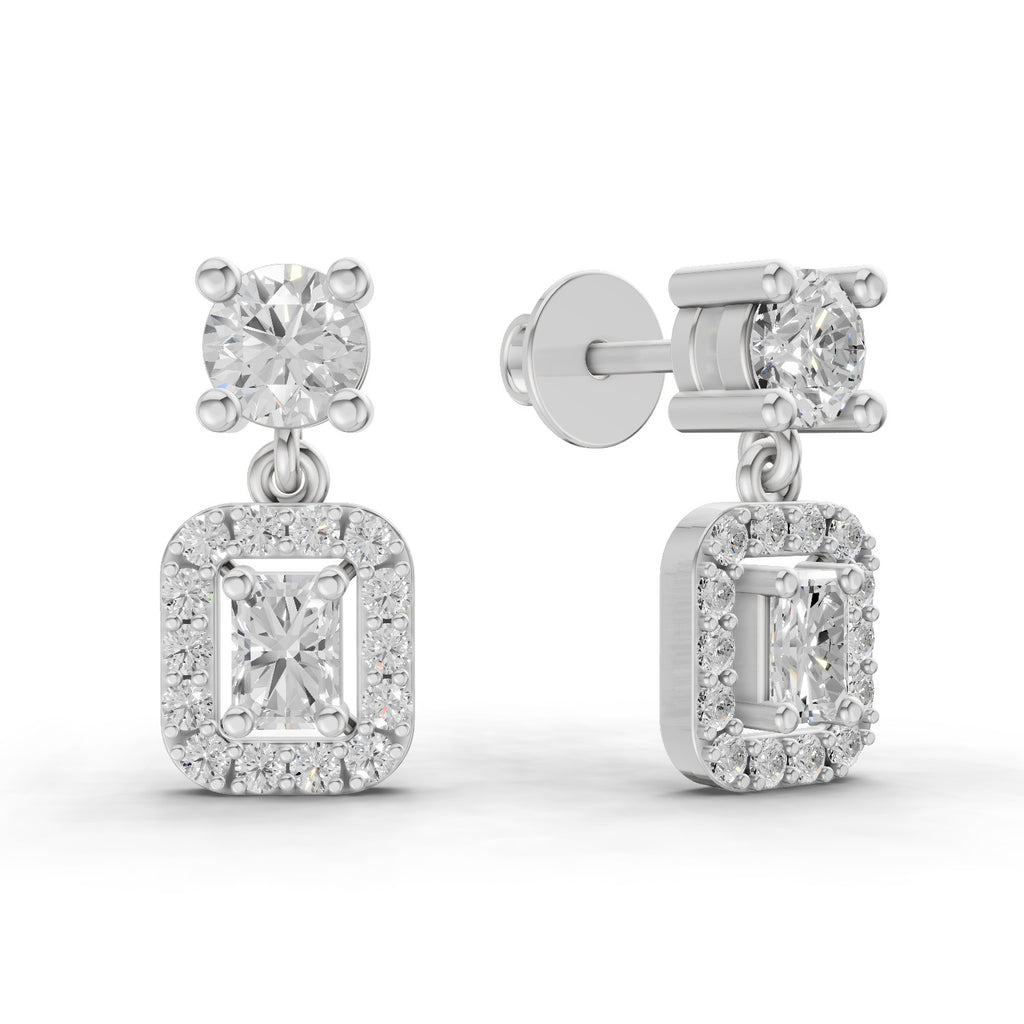 1.15 Carat Celeste Halo Drops Earrings 14K - White Gold