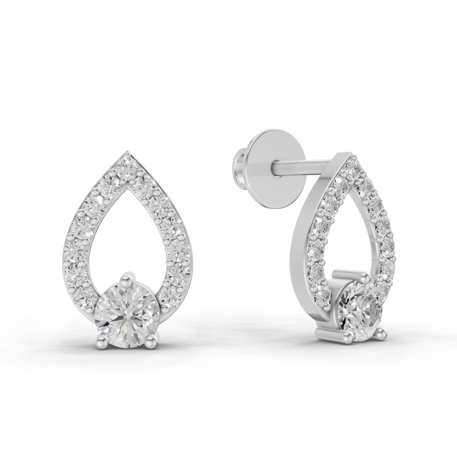 0.64 Carat Aurora Pear Studs Earrings 14K - White Gold